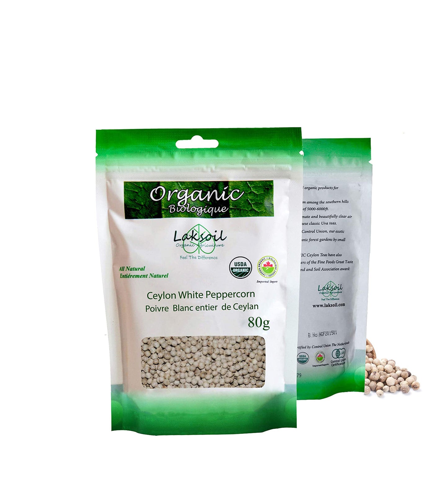 Organic Ceylon Premium Grade Ceylon White Peppercrons 80g/2.86oz