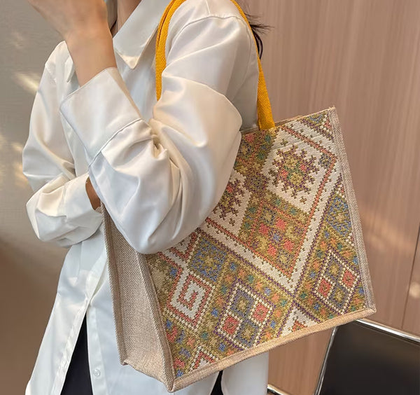 Linen Women Shoulder/Carry on Orange Bag (Medium)