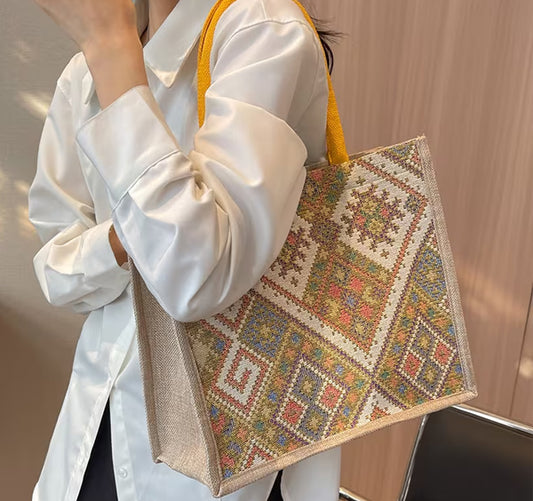 Linen Women Shoulder/Carry on Orange Bag (Medium)