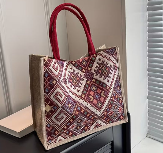 Linen Women Shoulder/Carry on Red Bag (Medium)