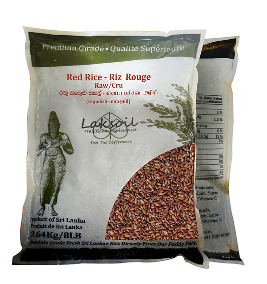 LAKSOIL Sri Lankan Red Raw Rice-Unpolished 8LB/3.632Kg