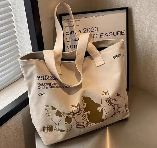 Canvas Women Shoulder one side printered Bag-Natural Colour