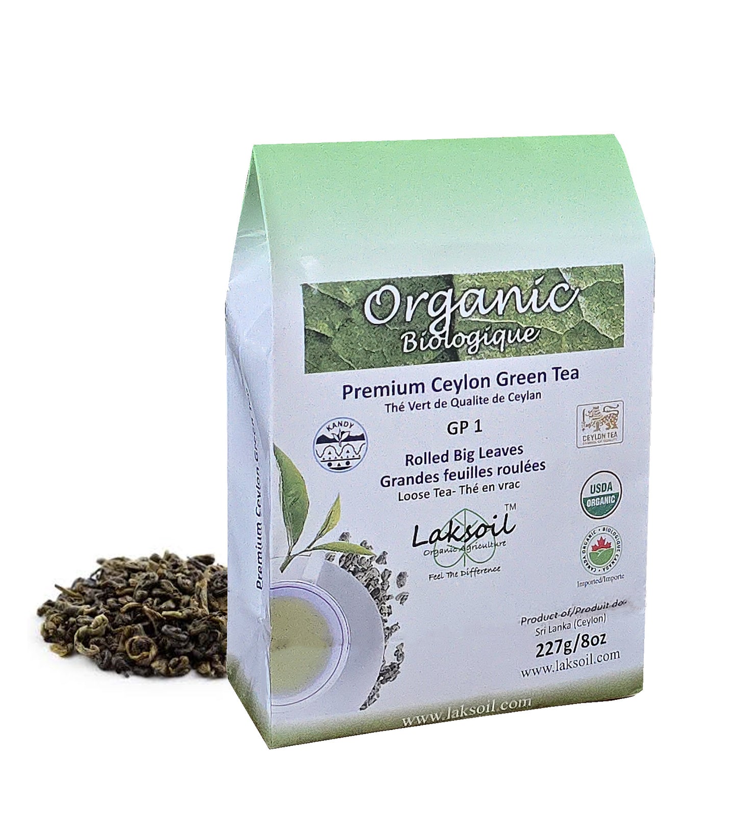 Organic Pure Ceylon Green  GP1  (Big Rolled Leaves) Premium leafy Tea-Kanday Tea 227g/8ozZ