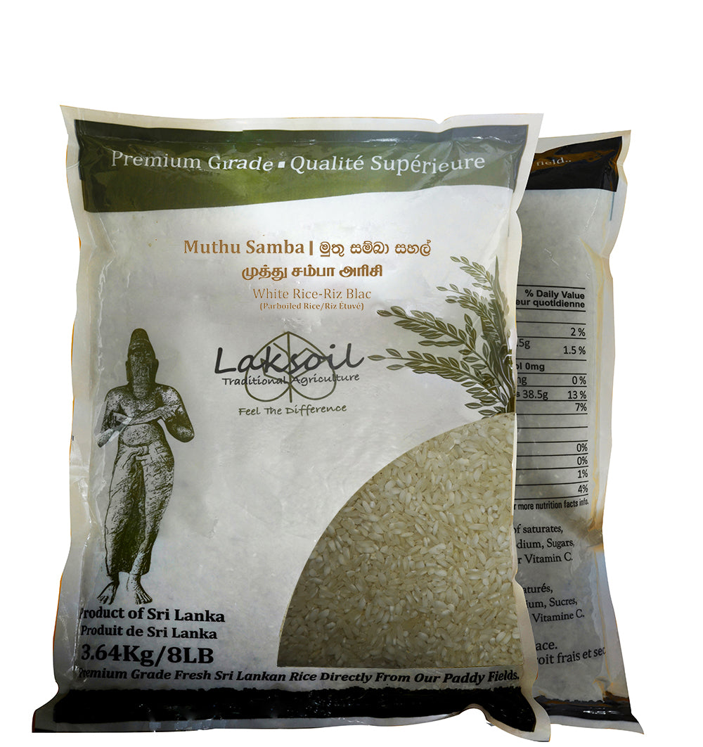 LAKSOIL Sri Lankan White Muthu Samba Rice -Parboiled 8LB/3.632Kg