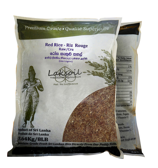 LAKSOIL Sri Lankan Red Raw Rice (Lite/Double polished)8LB/3.632Kg