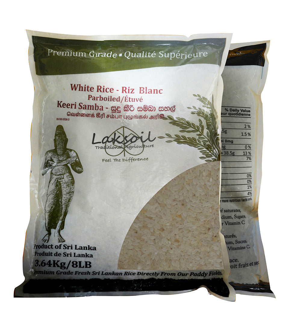 LAKSOIL Sri Lankan White Krri Samba Rice -Parboiled 8LB/3.632Kg
