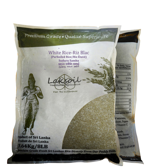LAKSOIL Sri Lankan White Suduru Sammba Rice -Parboiled 8LB/3.632Kg