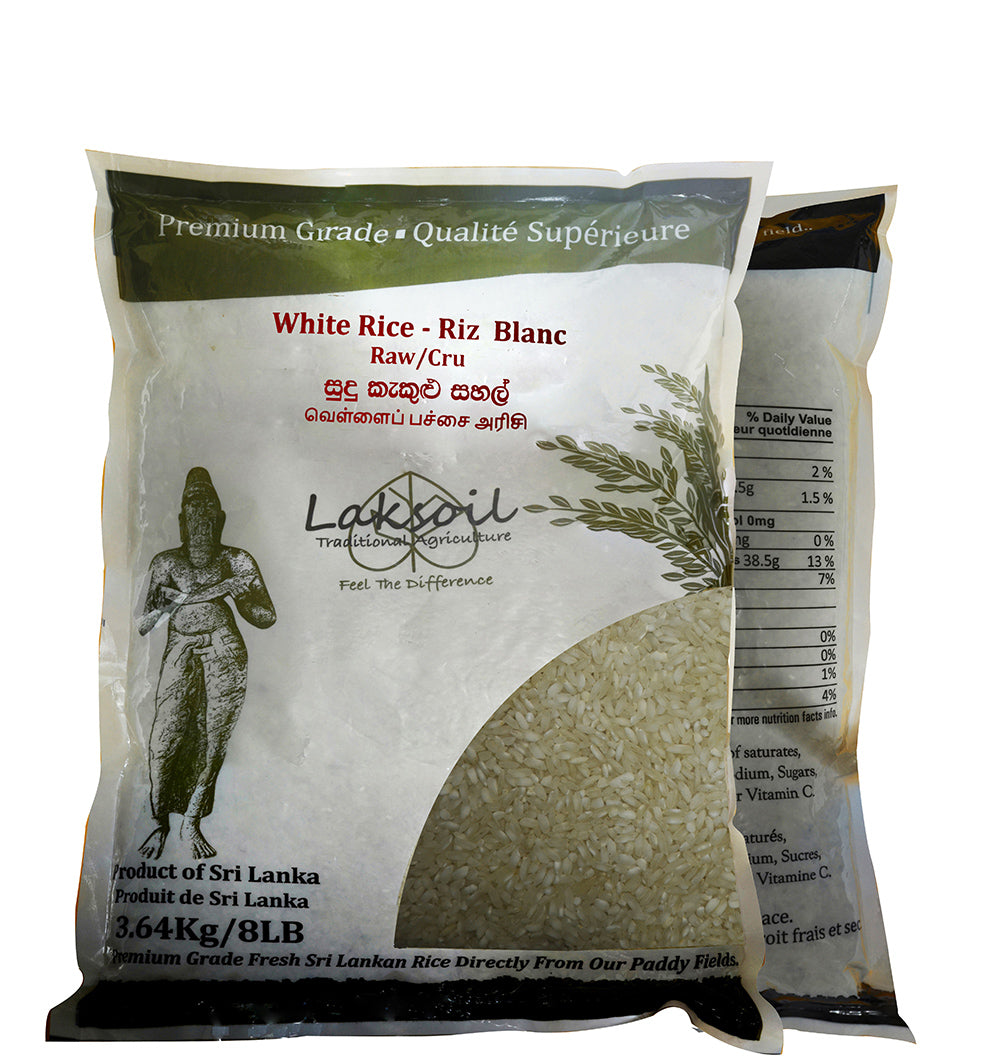 LAKSOIL Sri Lankan White Raw Rice-8LB/3.632Kg