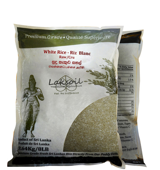 LAKSOIL Sri Lankan White Raw Rice-8LB/3.632Kg
